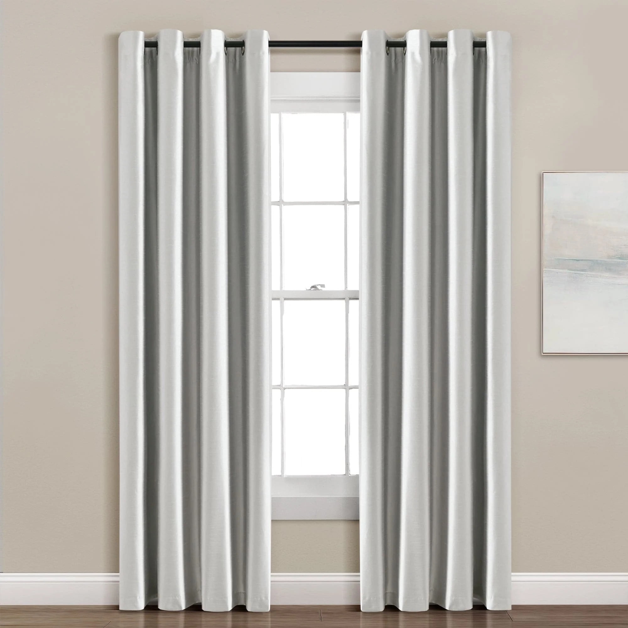 Light Gray Faux Silk Blackout Grommet Window Curtain Panel 52"W x 95"L