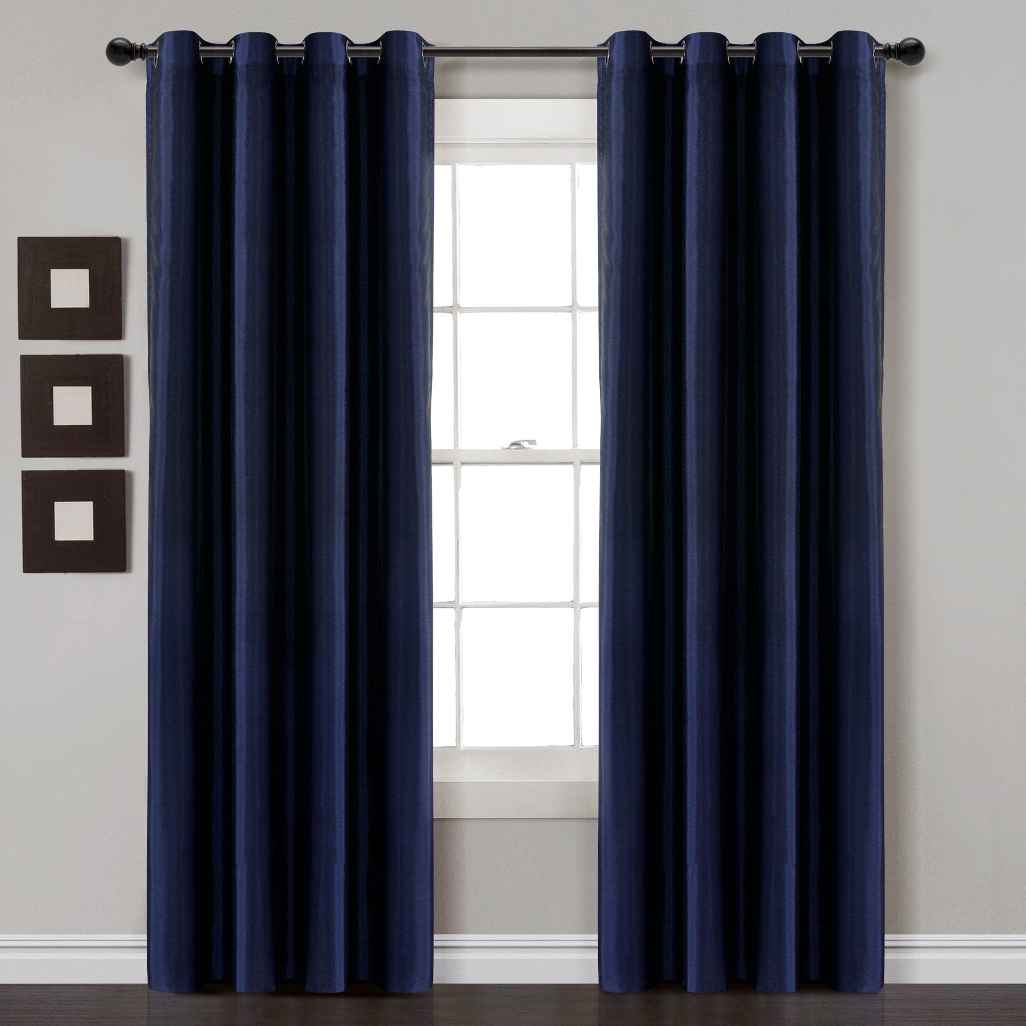 Navy Faux Silk Blackout Grommet Window Curtain Panel