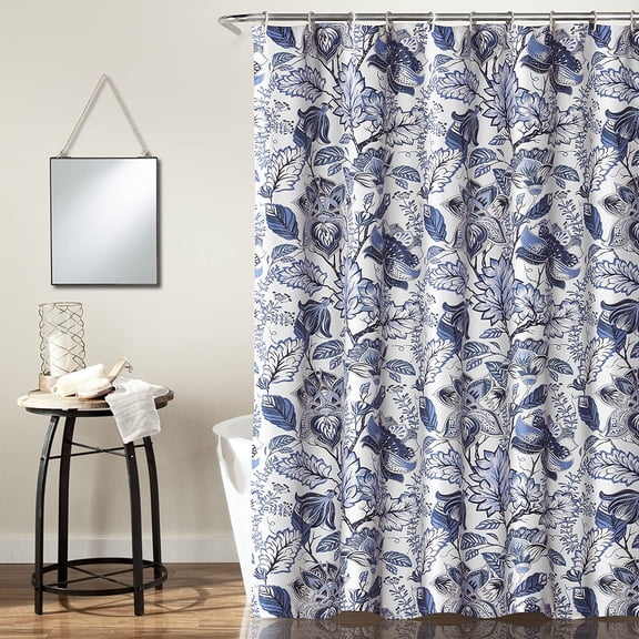 Lush Decor, Blue Cynthia Jacobean Shower Curtain-Fabric Floral Print Design,72 x 72