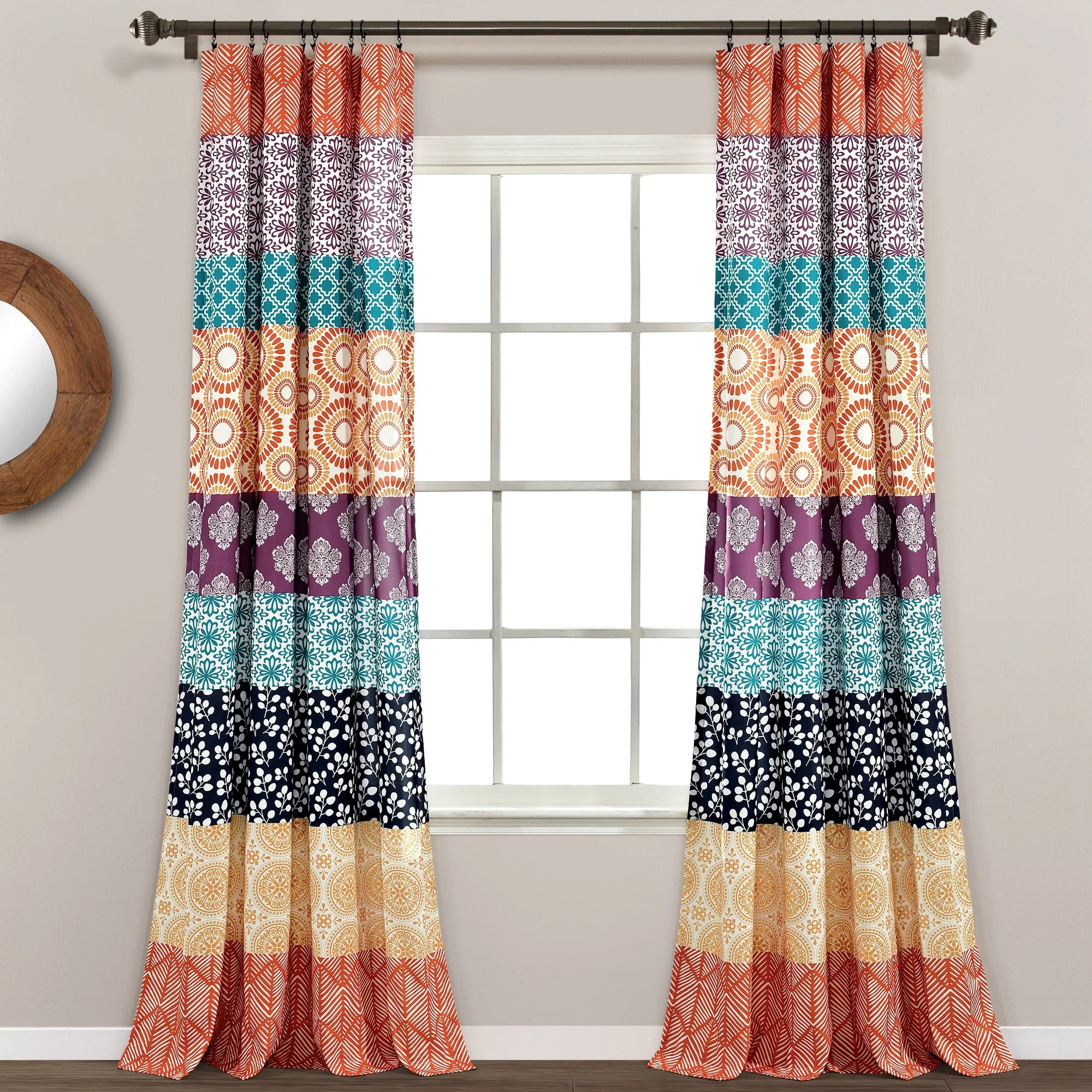 Fuchsia and Orange Bohemian Stripe Light-Filtering Curtain Panels