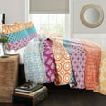 thumbnail image 1 of Lush Decor Bohemian Stripe Cotton Reversible Quilt, Full/Queen, Colorful Patterns, Fuchsia/Orange, 3-pc set includes: 1 Quilt, 2 Pillow Shams, 1 of 11