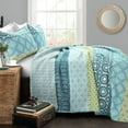 thumbnail image 1 of Lush Decor Bohemian Stripe Cotton Reversible Quilt, King, Colorful Patterns, Blue/Green, 3-pc set includes: 1 Quilt, 2 Pillow Shams, 1 of 11