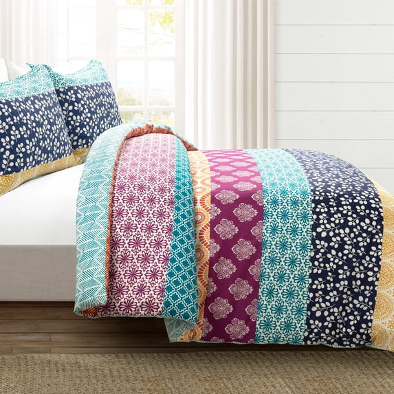 Lush Decor Bohemian Stripe Duvet Cover - Fuchsia/Orange - Full/Queen