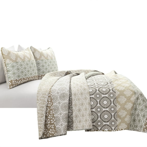 Lush Decor Bohemian Stripe Reversible Cotton Quilt Set, 3 Piece Set, Full/ Queen, Neutral & Multi - Soft & Lightweight - Boho Bedding Set - Bold Colorful Boho Stripe Design - Boho Decor
