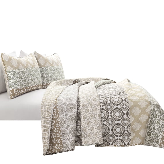 Lush Decor Bohemian Stripe Reversible Cotton Quilt Set, 3 Piece Set, King, Neutral & Multi - Soft & Lightweight - Boho Bedding Set - Bold Colorful Boho Stripe Design - Boho Decor