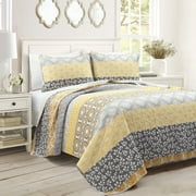 Lush Decor Bohemian 3-Pieces Yellow Gray Stripe Quilt Bedding Sets, Queen