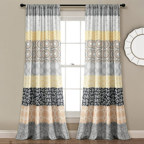 Lush Decor Bohemian Stripe Window Curtain Panel Pair, 84" L x 52" W, Yellow & Gray Yellow & Gray 84"L x 52"W