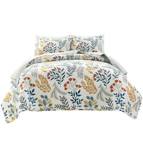 Lush Decor Boho Botanical Floral Quilt 3 Piece Set Full/ Queen Yellow & Multi - Floral Bedding Set - Reversible Quilt - Flower Print - Scandinavian & Boho Bedroom Décor