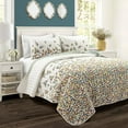 thumbnail image 1 of Lush Decor Boho Botanical Leaf Reversible Quilt Turquoise/Tangerine 3Pc Set Full/Queen, 1 of 8
