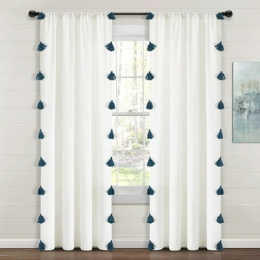 Lush Decor Boho Faux Linen Texture Tassel Single Window Curtain Panel - White/Gray - 84 x 52