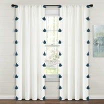 Lush Decor Boho Faux Linen Texture Tassel Single Window Curtain Panel - White/Gray - 84 x 52