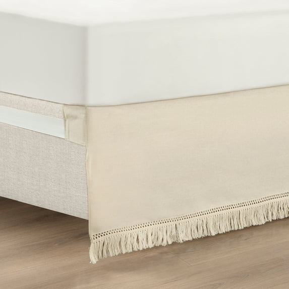 Lush Decor Boho Fringe 15-Inch Tailored Drop Easy Fit Bedskirt Neutral Single Queen 60X80+15