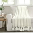 thumbnail image 1 of Lush Decor Boho Knitted Tassel Throw Ivory Single 50X60, 1 of 11