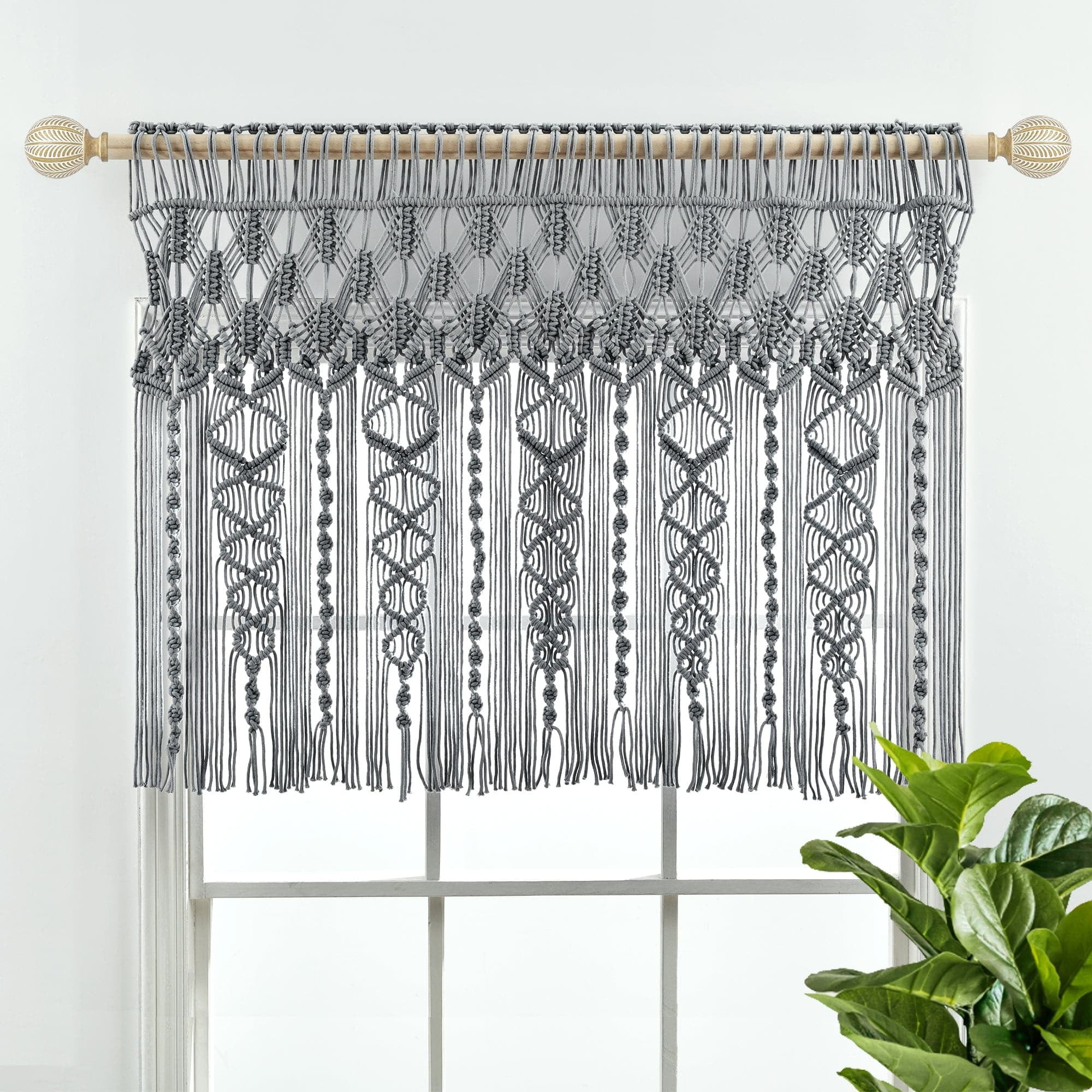 Lush Decor Boho Macramé Textured Valance, Gray, HandWoven Cotton