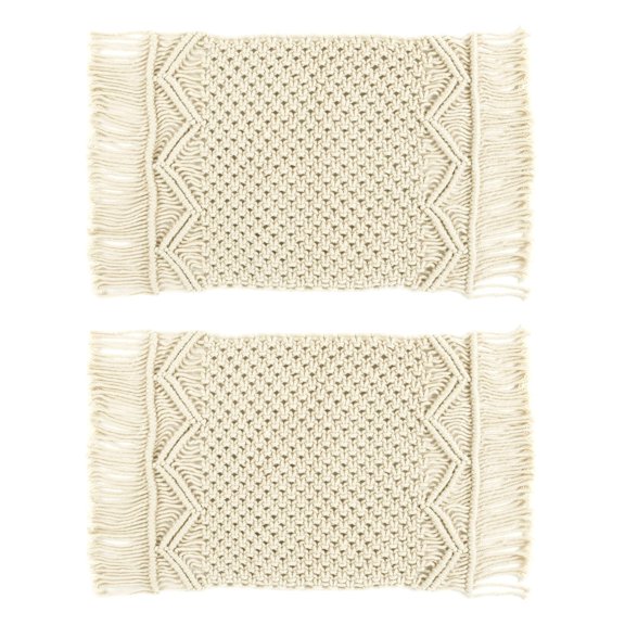 Lush Decor Boho Macrame Handcrafted Indoor/Outdoor Washable Water Repellent Placemat Neutral 2Pc Set 12X18