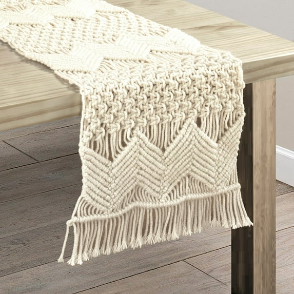 Lush Decor Boho Macrame Handcrafted Indoor/Outdoor Washable Water Repellent Runner Neutral Single 13X72