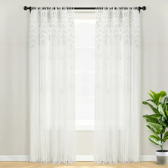 Lush Decor Boho Macrame Leaf Cotton Window Curtain/ Room Divider/Wedding Backdrop/Wall White Single 40X84