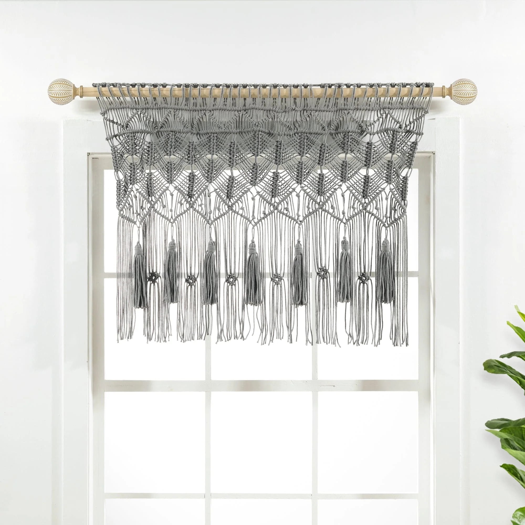 Lush Decor Boho Macrame Tassel Cotton Valance/Kitchen Curtain/Wall