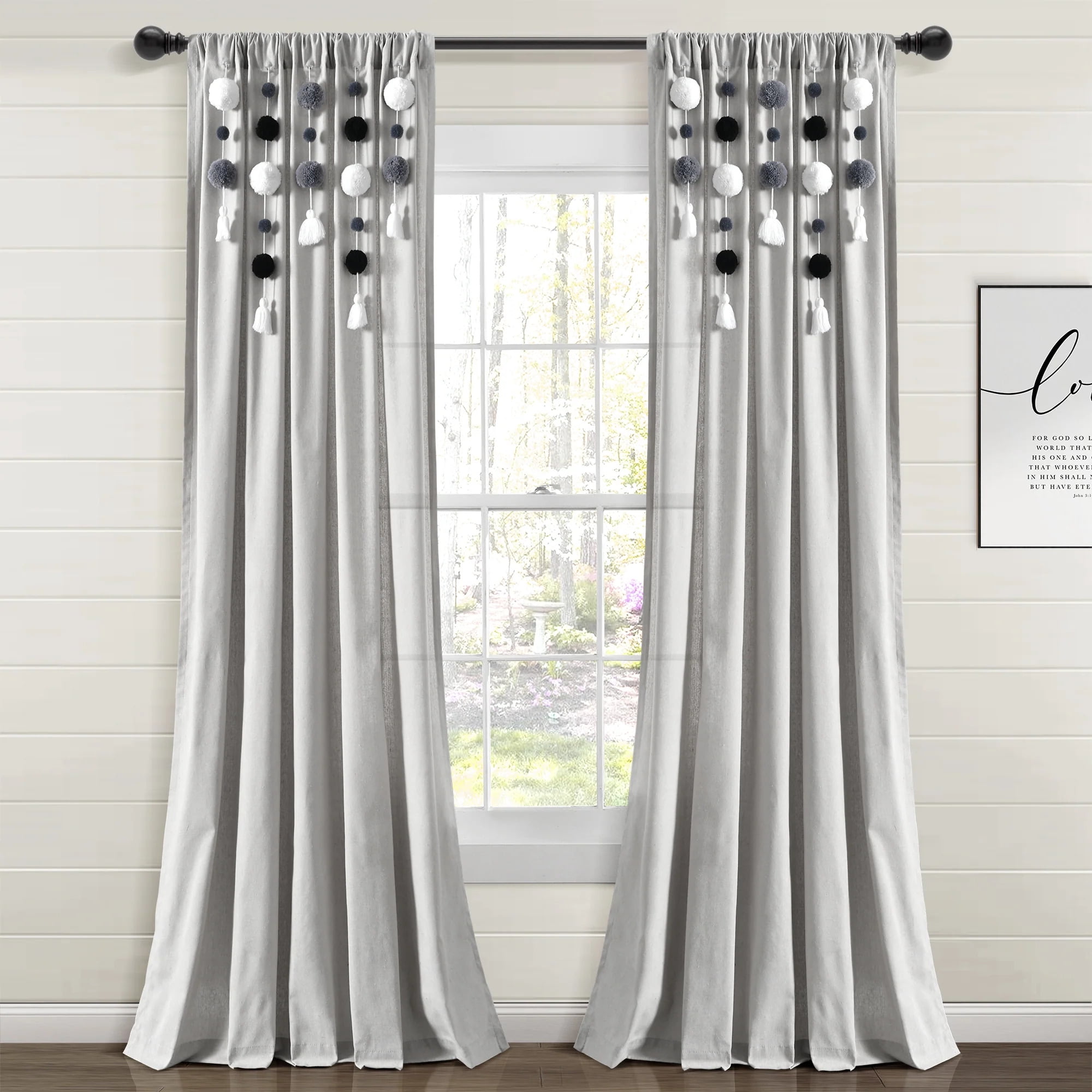 Lush Decor Boho Macrame Tassel Single Window Curtain Panel - Gray - 84 x 40