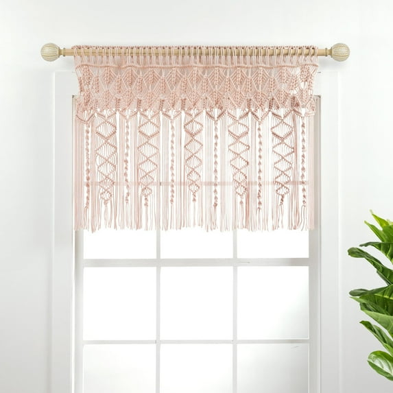 Lush Decor Boho Macrame Textured Cotton Valance/Kitchen Curtain/Wall Decor Blush 40X30