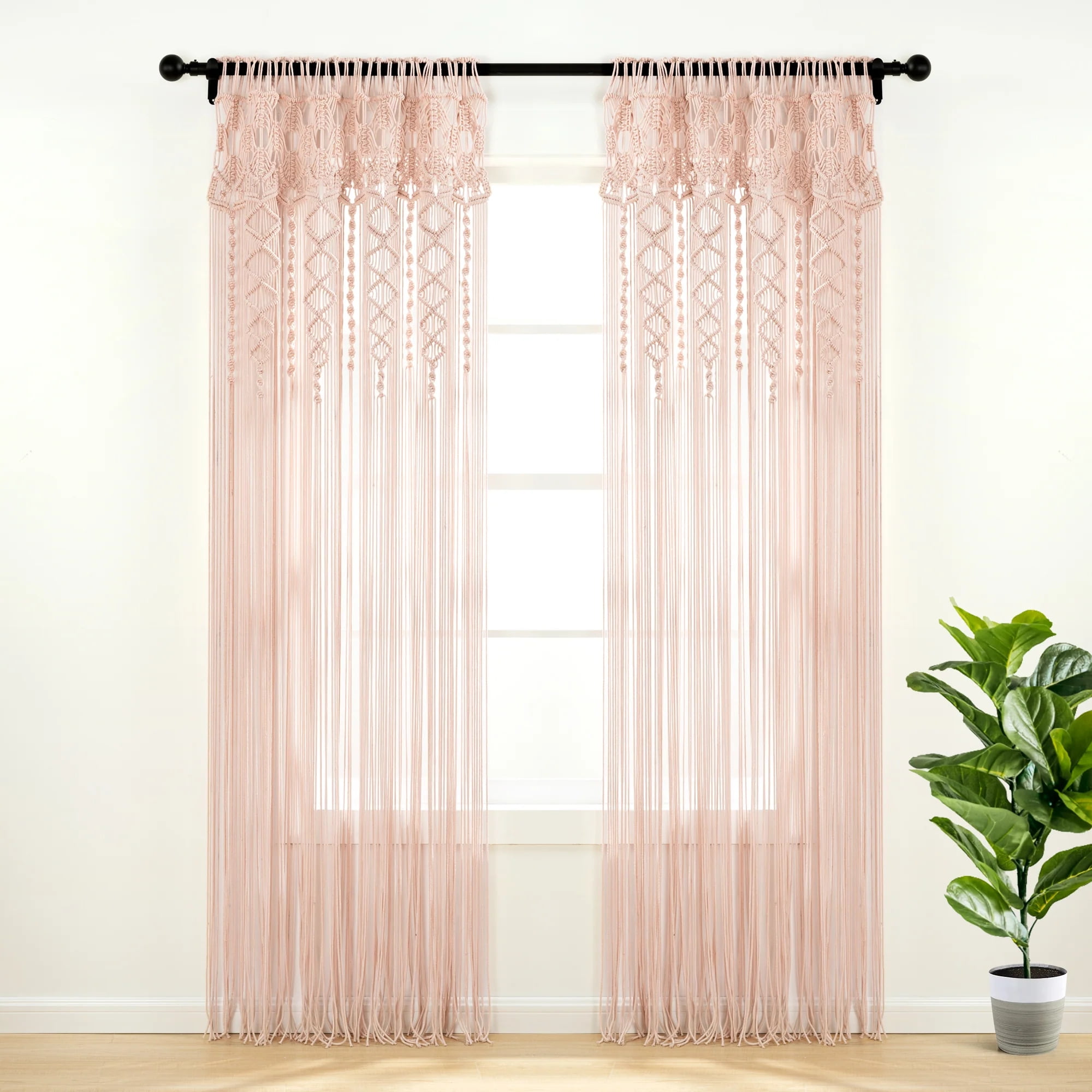 Lush Decor Boho Macrame Textured Single Window Panel Blush Single