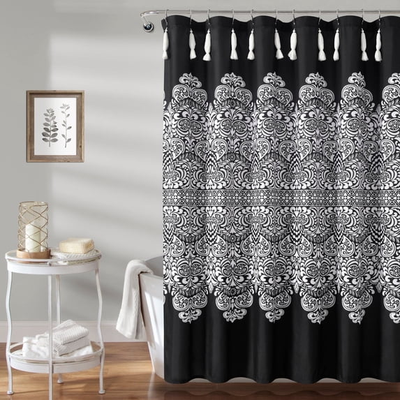 Lush Decor Boho Medallion Shower Curtain Black Single 72x72