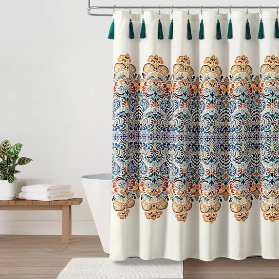 Lush Decor Boho Medallion Shower Curtain Turquoise/Tangerine Single 72x72