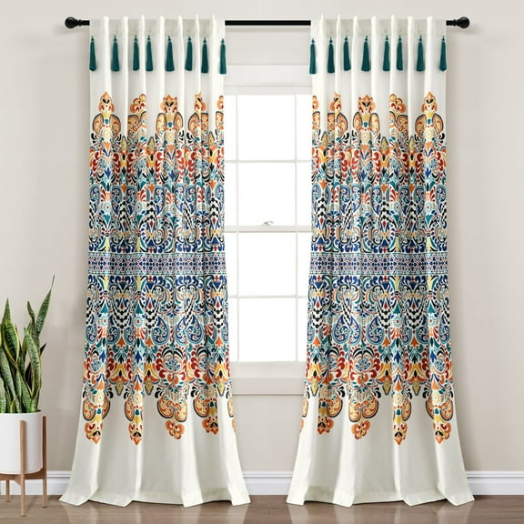 Lush Decor Boho Medallion Window Curtain Panels Turquoise/Tangerine 52x84 Set