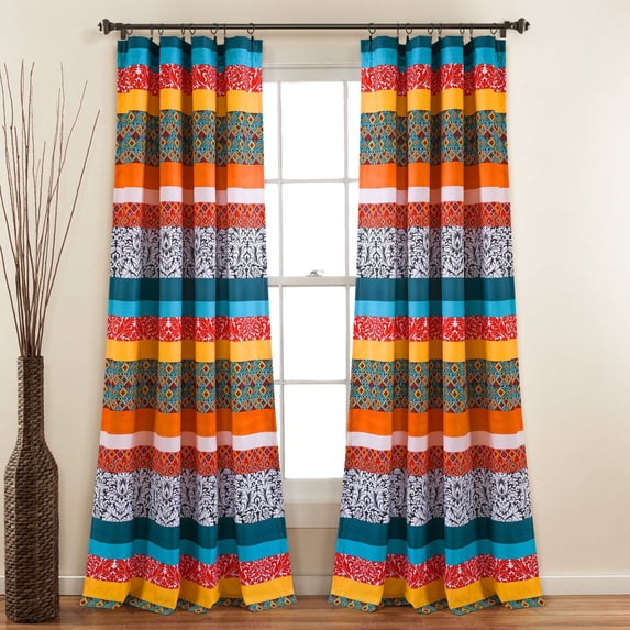 Lush Decor Boho Stripe Stripe 84" x 52" Stripe Turquoise 100% Polyester 3" Rod Pocket Pair Window Panel