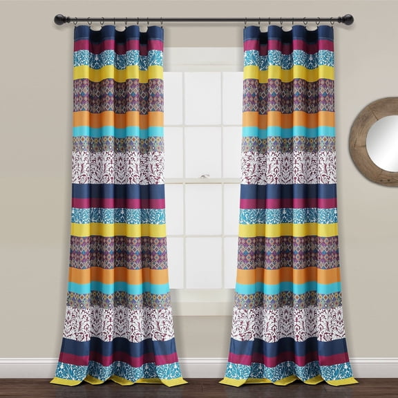 Lush Decor Boho Stripe Window Panels - Turquoise/Tangerine - 84 x 52