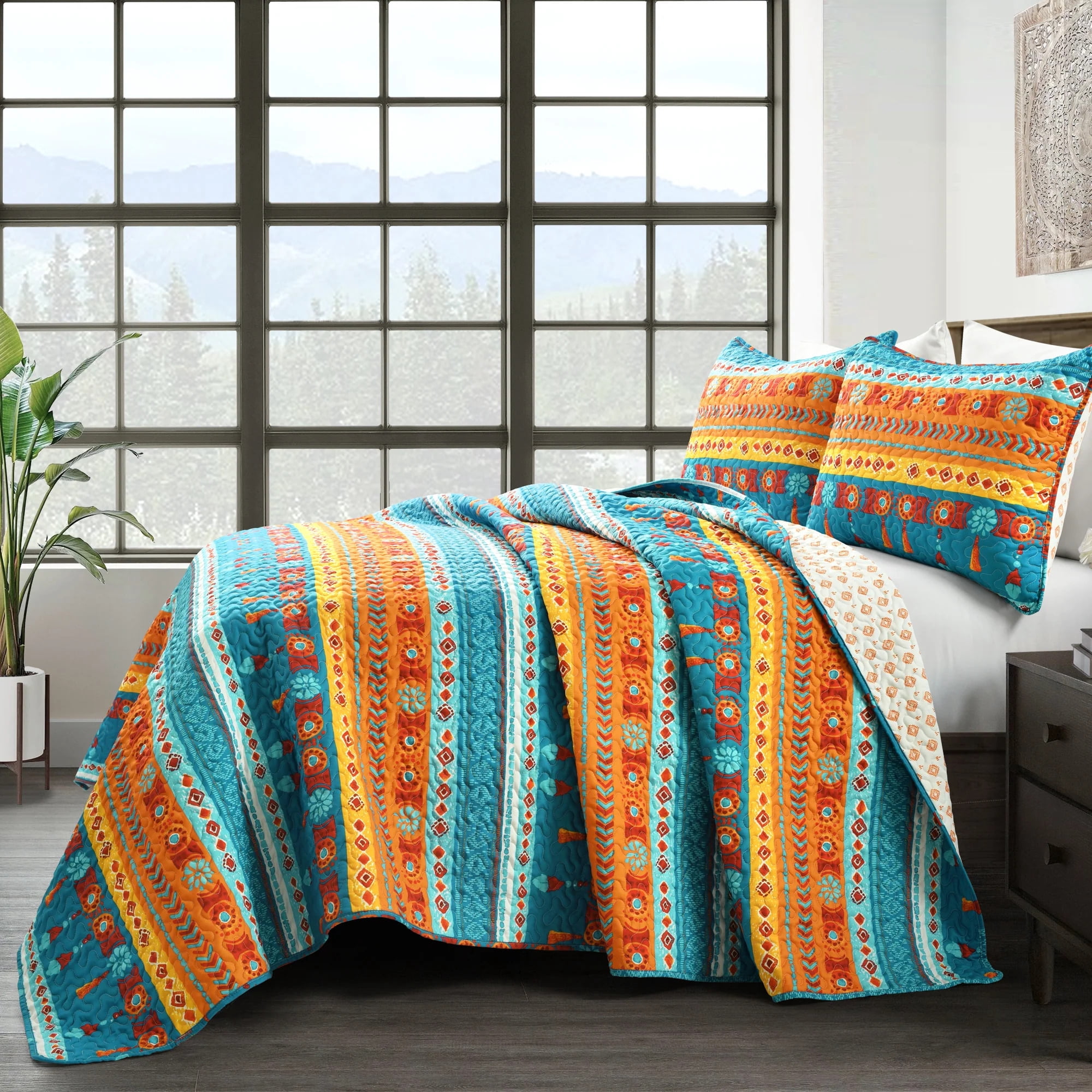 Set Copripiumino King Size Lush Decor Boho Watercolor – 3 Pezzi, Turchese, Reversibile, Lavabile - 2