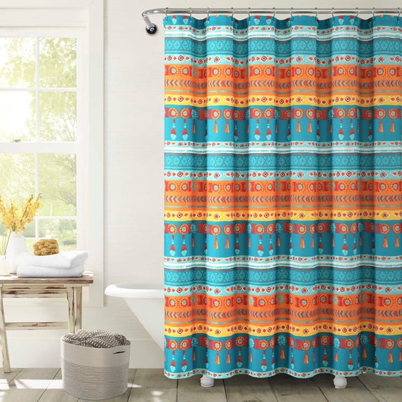 Lush Decor Boho Watercolor Border Shower Curtain, Multicolor 72" x 72"
