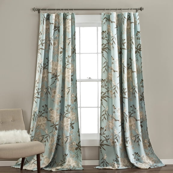 Lush Decor Botanical Garden Room Darkening 95" x 52" Floral Blue 3" Rod Pocket Pair Window Panel