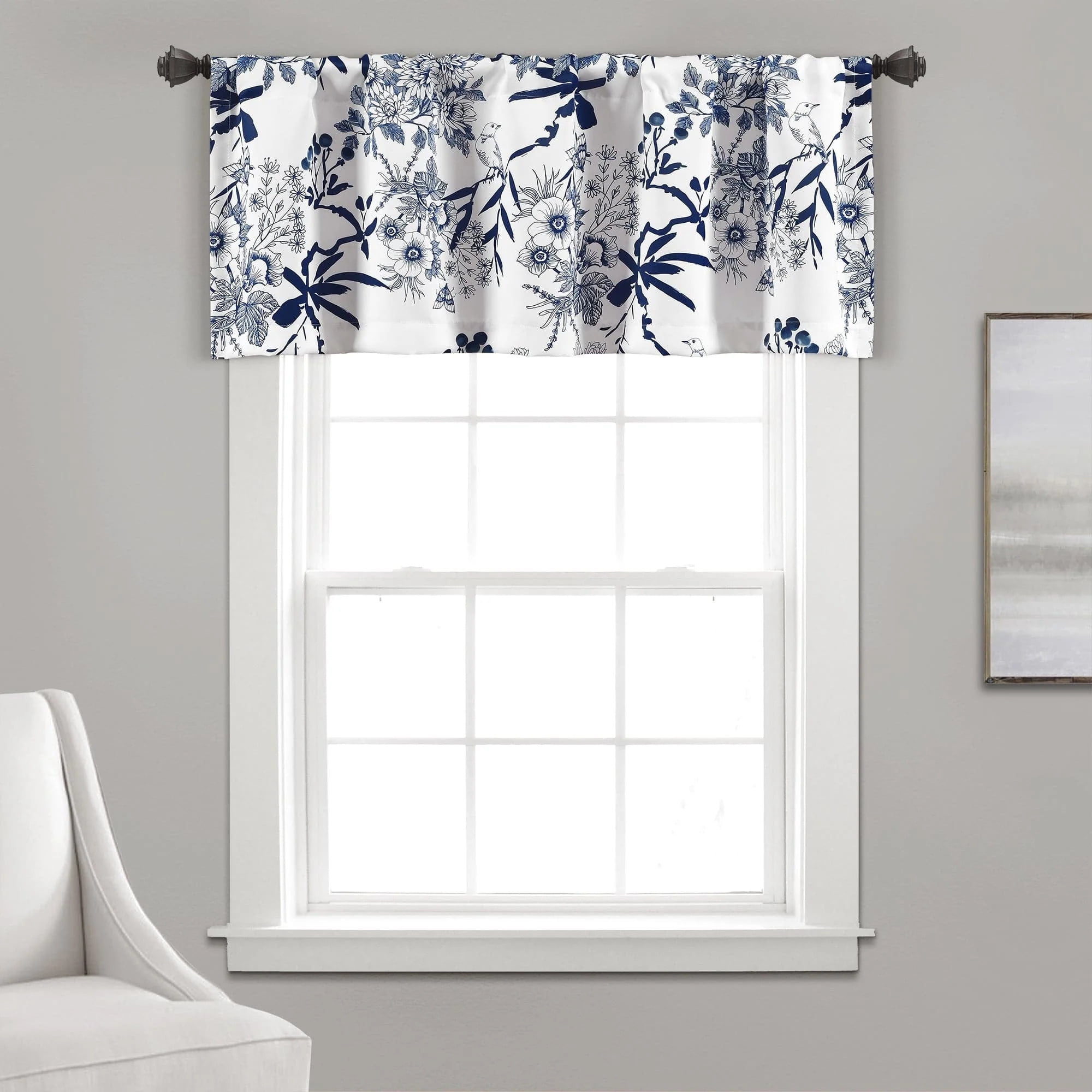 Navy and White Floral Botanical Garden Window Valance