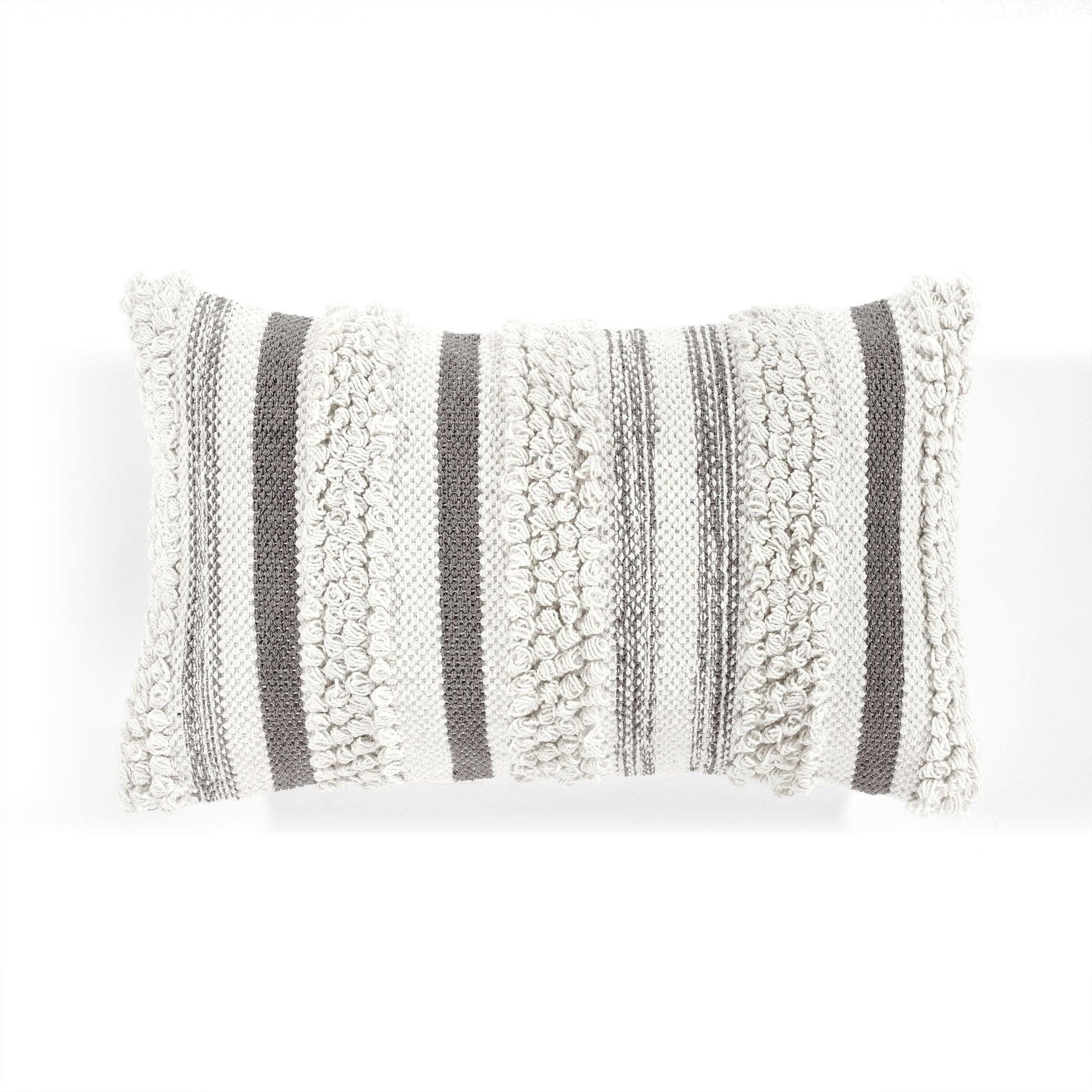 Gray and White Cotton Embroidered Rectangular Throw Pillow