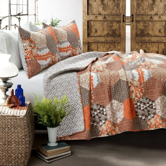 Lush Decor Briley Quilt Tangerine 3Pc Set King