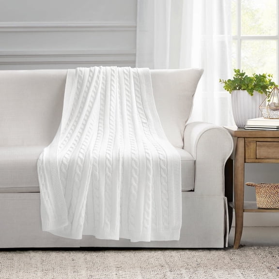 Lush Decor Cable Soft Knitted Throw White Single 50x60