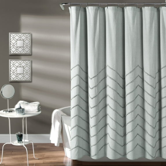 Lush Decor Chenille Chevron Geometric Cotton Shower Curtain, 72x72, Pastel Blue, Single
