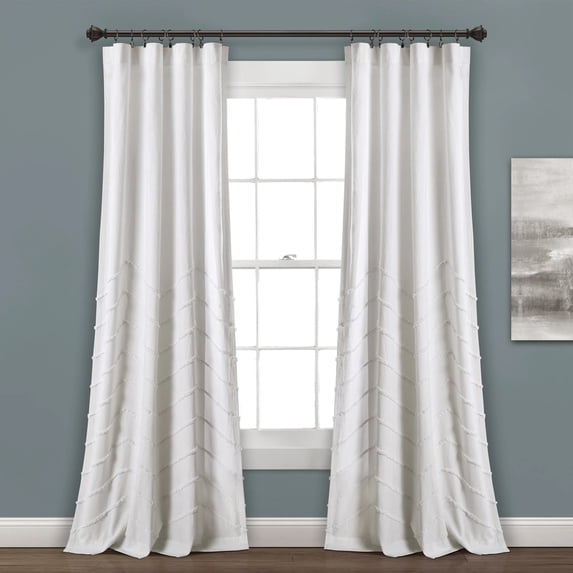 Lush Decor Chenille Chevron Tufting 95" x 40" Chevron White 100% Cotton 3" Rod Pocket Pair Window Panel
