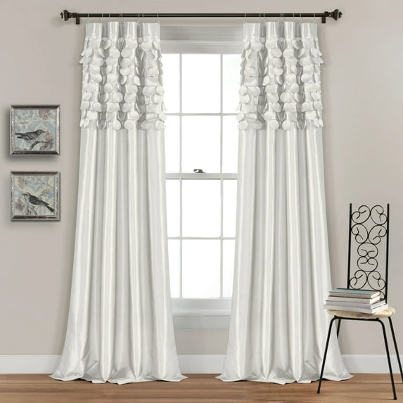 Lush Decor Circle Dream 84" x 54" Textured White 100% Polyester 3" Rod Pocket 2-Pc Set Window Panel