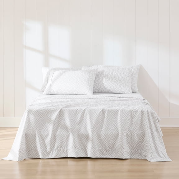 Lush Decor Circus Wavy Checks Sheet Set 6 Piece Set Full Light Gray - Checkered Sheets - Teen Bed Sheets - Full Sheets - Geometric - Retro Decor