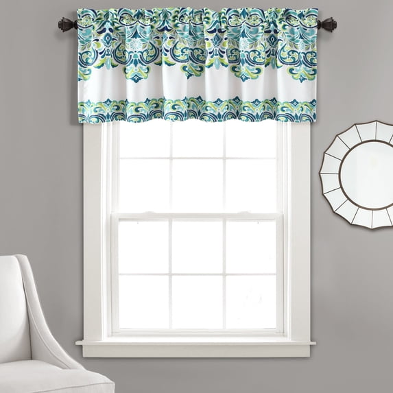 Lush Decor Clara Room Darkening 18" x 52" + 2" Header Damask Blue 100% Polyester 3" Rod Pocket Single Valance