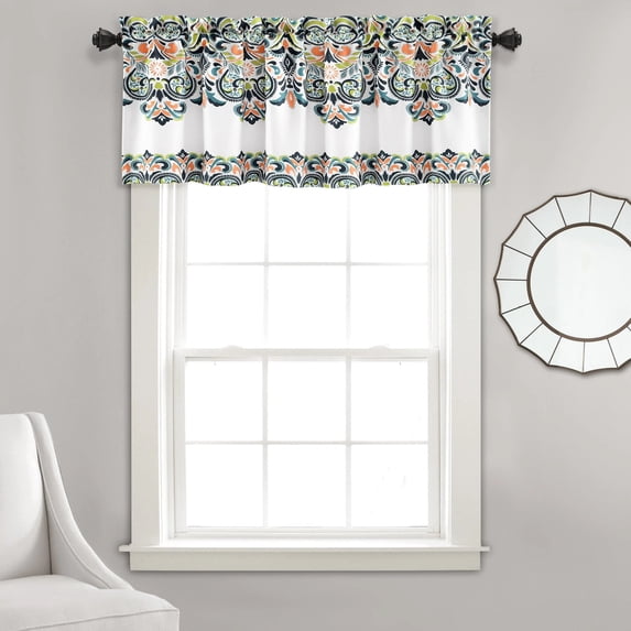 Lush Decor Clara Room Darkening 18" x 52" + 2" Header Damask Navy 100% Polyester 3" Rod Pocket Single Valance
