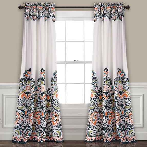 Lush Decor Clara Room Darkening 84" x 52" + 2" Header Damask Navy 3" Rod Pocket 2-Pc Set Window Panel