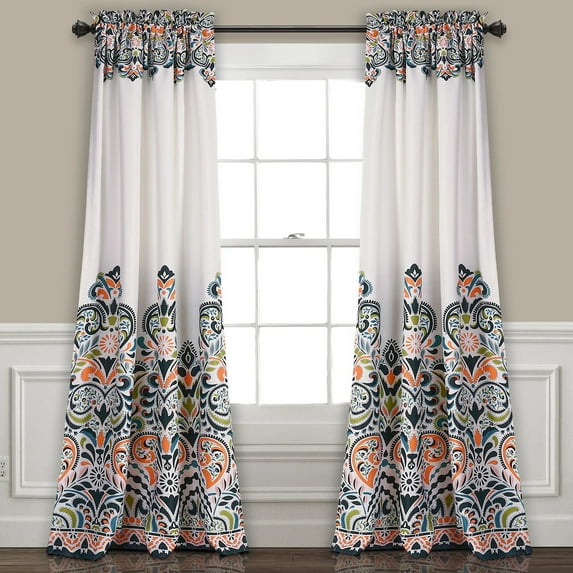 Lush Decor Clara Room Darkening 84" x 52" + 2" Header Damask Navy 3" Rod Pocket 2-Pc Set Window Panel