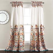 Lush Decor Clara Room Darkening 84" x 52" + 2" Header Damask Turquoise 3" Rod Pocket 2-Pc Set Window Panel