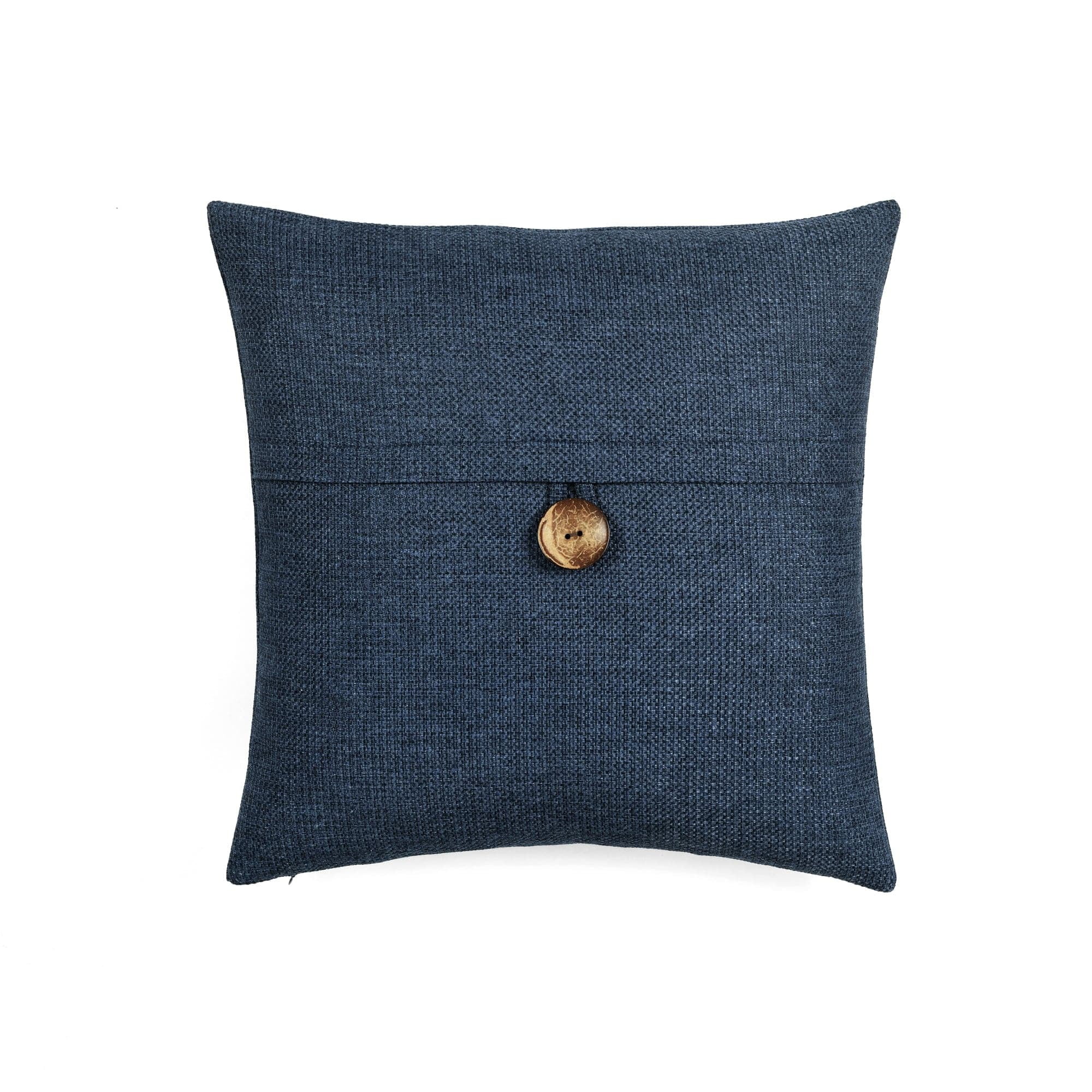 Navy Linen Texture Button Accent Polyester Pillow Cover, 20" x 20"
