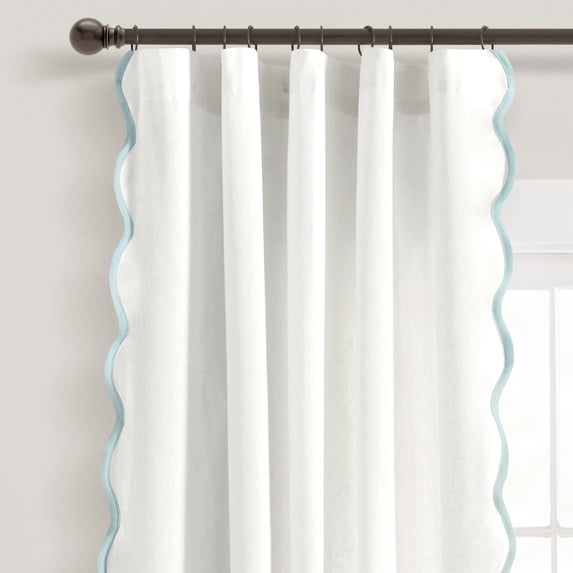 Lush Decor Panel Set - Coastal Chic Scallop Edge Window Curtain Panels, Blue/White, 52X84