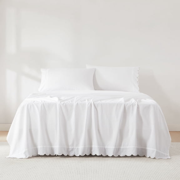 Lush Decor Coastal Chic 4-Piece Sheet Set, Queen White Scalloped Edge White