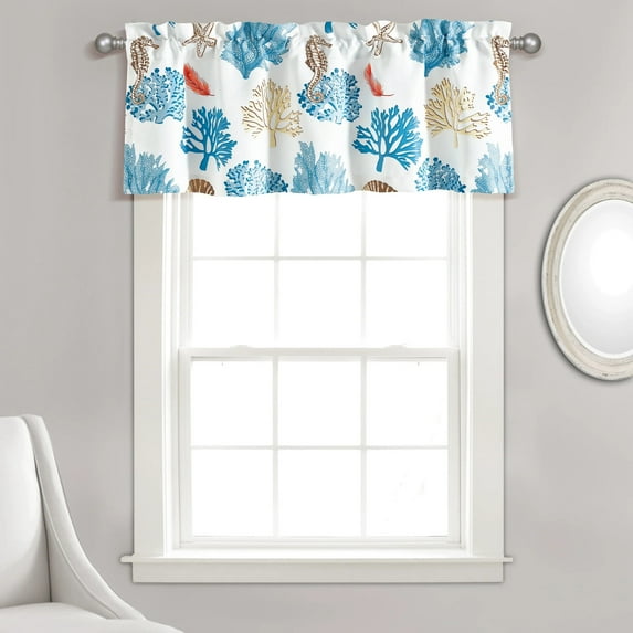 Lush Decor Coastal Reef Light Filtering Valance Blue/Coral 52 x 18
